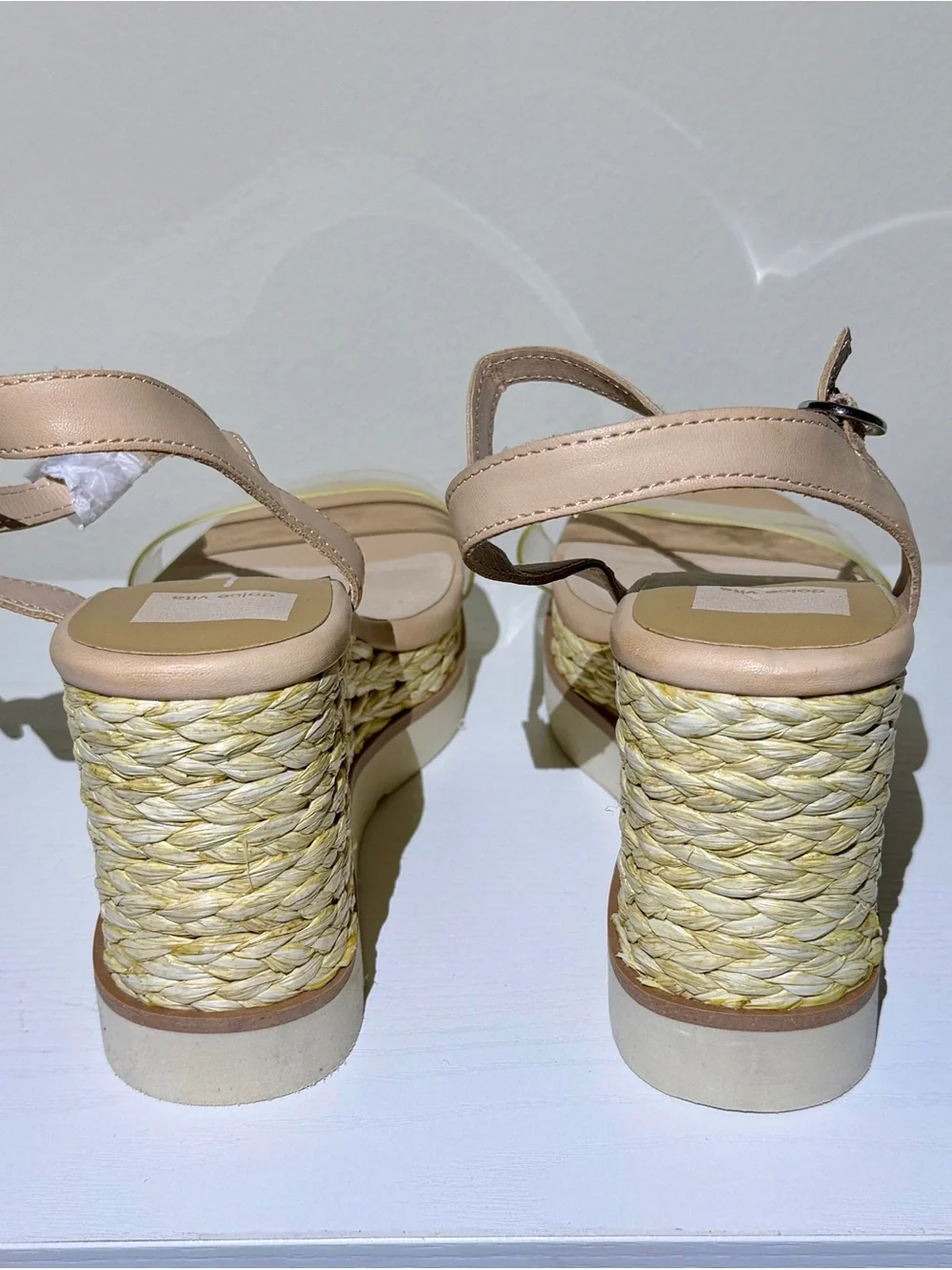 Dolce Vita Clear Vinyl & Woven Raffia Espadrille Wedges 6.5
